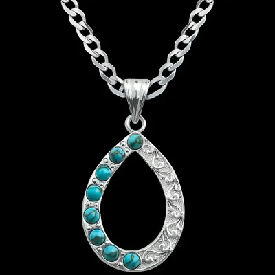 Rodeo Darlin' turquoise necklace featuring genuine turquoise stones and handcrafted western silver jewelry by Molly's Custom Silver.